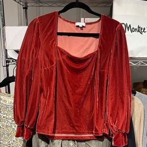 Chic Velvet Square Neck Blouse in Rich Red